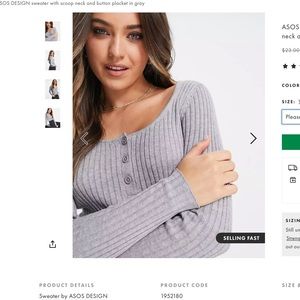 ASOS design Sweater with scoop neck button placket in gray.